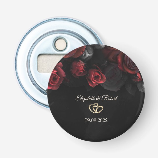 Elegant Red Roses Gothic Wedding Bottle Opener (Front)