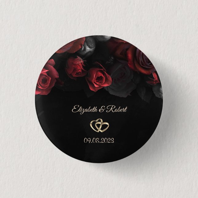 Elegant Red Roses Gothic Wedding Button (Front)