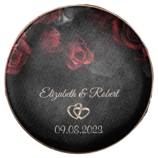 Elegant Red Roses Gothic Wedding Chocolate Covered Oreo (Front)