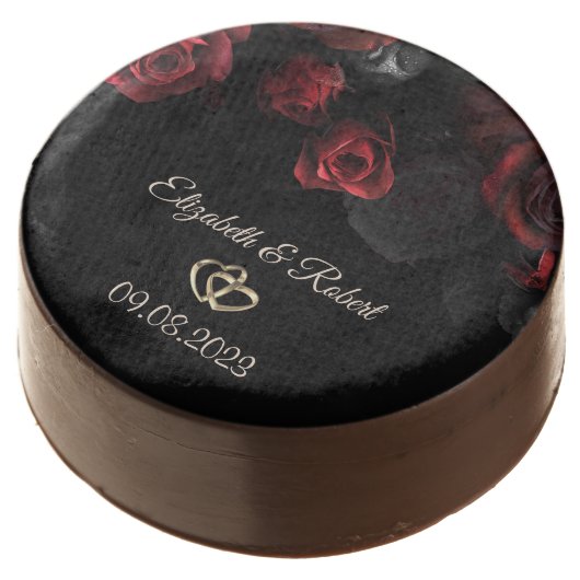 Elegant Red Roses Gothic Wedding Chocolate Covered Oreo (Angled)