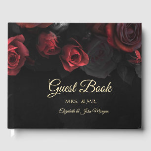 Elegant Red Roses Gothic Wedding Guest Book