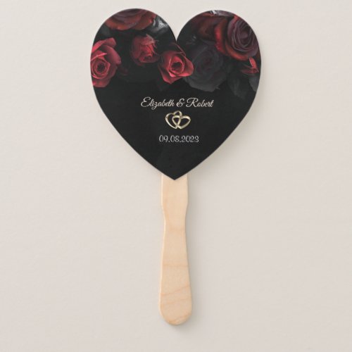 Elegant Red Roses Gothic Wedding Hand Fan