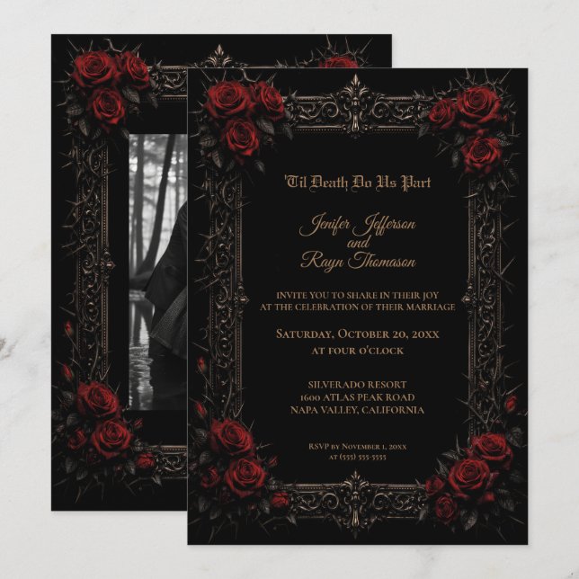 Elegant red roses Gothic wedding Invitation (Front/Back)