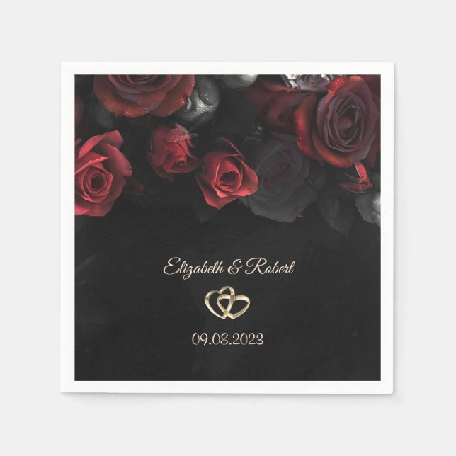 Elegant Red Roses Gothic Wedding Napkins (Front)