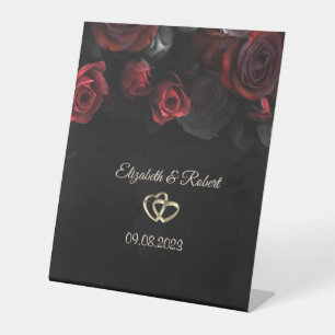 Elegant Red Roses Gothic Wedding Pedestal Sign