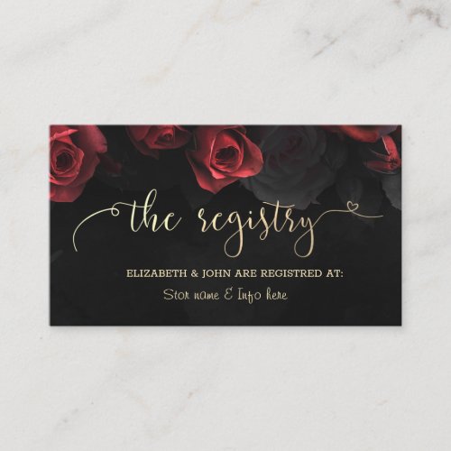 Elegant Red Roses Gothic Wedding Registry Enclosure Card