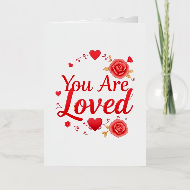 "Elegant Red Roses & Hearts"  Foil Greeting Card (Front)