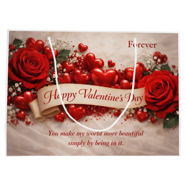 Elegant Red Roses & Hearts Valentine’s Day Large Gift Bag (Back)