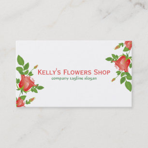 Elegant Red Roses Illustration Floral Design Business Card