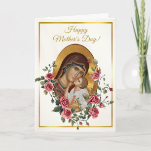 Elegant Red Roses Orthodox Christian Mother's Day Card