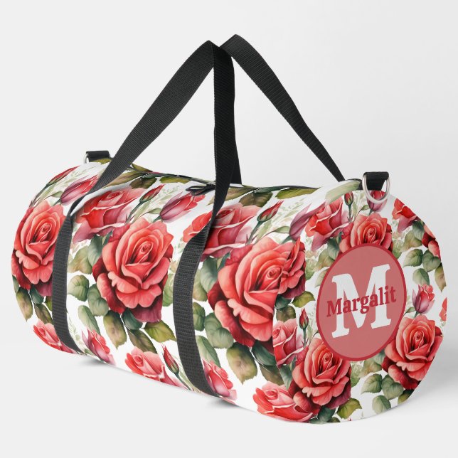 Elegant Red Roses Pattern Large Duffel Bag (Left Corner)