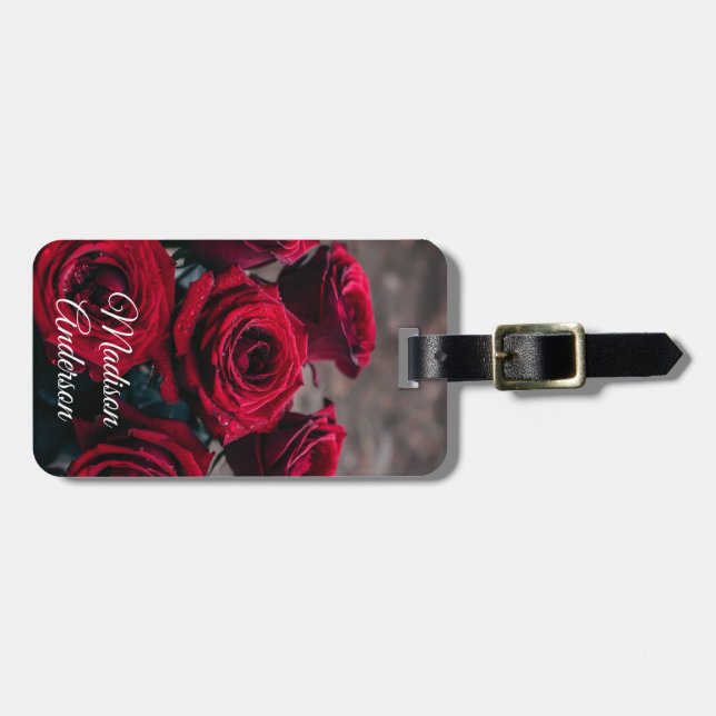 Elegant Red Roses Personalized Luggage Tag (Front Horizontal)