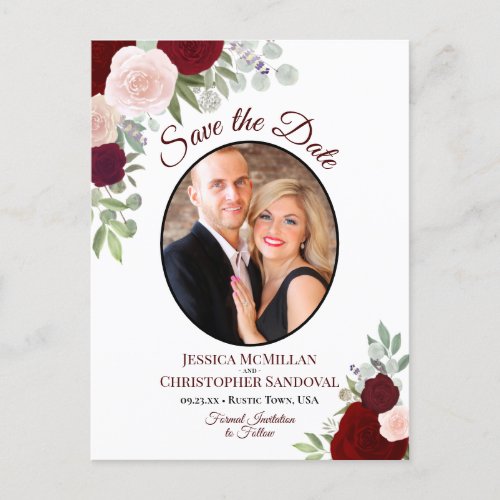 Elegant Red Roses  Photo Wedding Save the Date Announcement Postcard