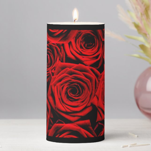 Elegant Red Roses Pillar Candle (In Situ)