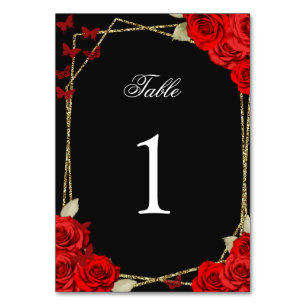 Elegant Red Roses Quinceanera Table Number