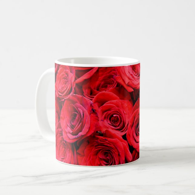 Elegant red roses red flowers red floral coffee mug (Front Left)
