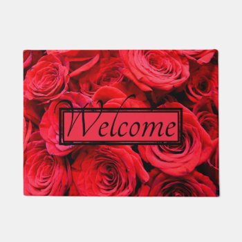 Elegant Red Roses Red Flowers Red Floral Doormat by Omtastic at Zazzle