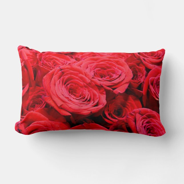 Elegant red roses red flowers red floral lumbar pillow (Front)