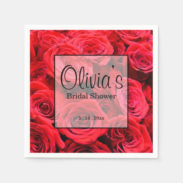 Elegant red roses red flowers red floral napkins (Front)