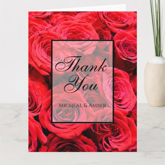 Elegant red roses red flowers red floral thank you card (Front)