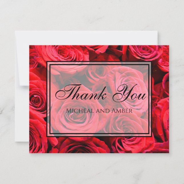 Elegant red roses red flowers red floral thank you card (Front)