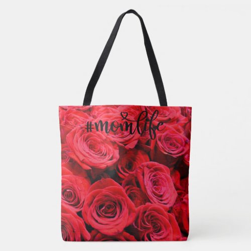 Elegant red roses red flowers red floral tote bag