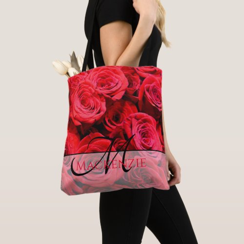 Elegant red roses red flowers red floral tote bag