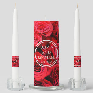 Elegant red roses red flowers red floral unity candle set
