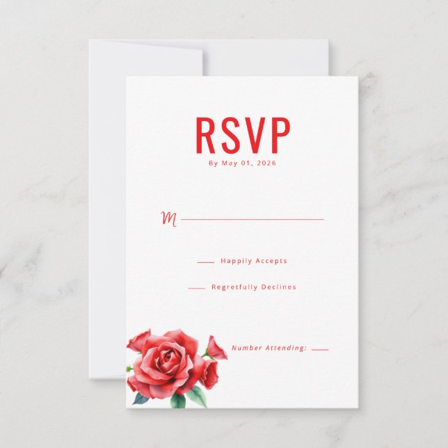 Elegant Red Roses RSVP Card (Front)