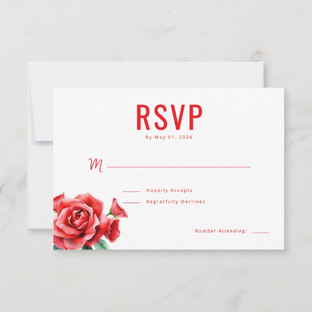 Elegant Red Roses RSVP Card (Front)