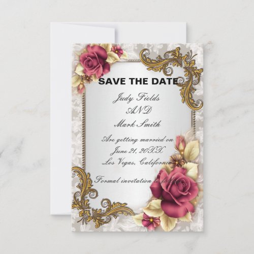 Elegant Red Roses Save The Date Card