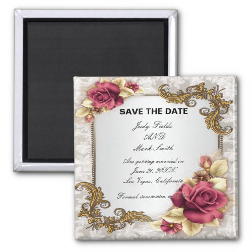 Elegant Red Roses Save The Date Magnet