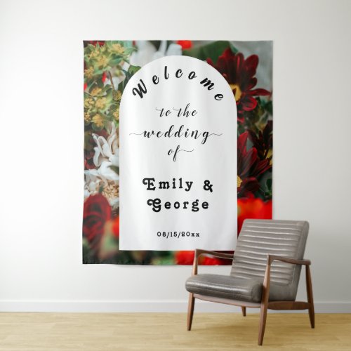 Elegant Red Roses Summer Floral Wedding Welcome Tapestry