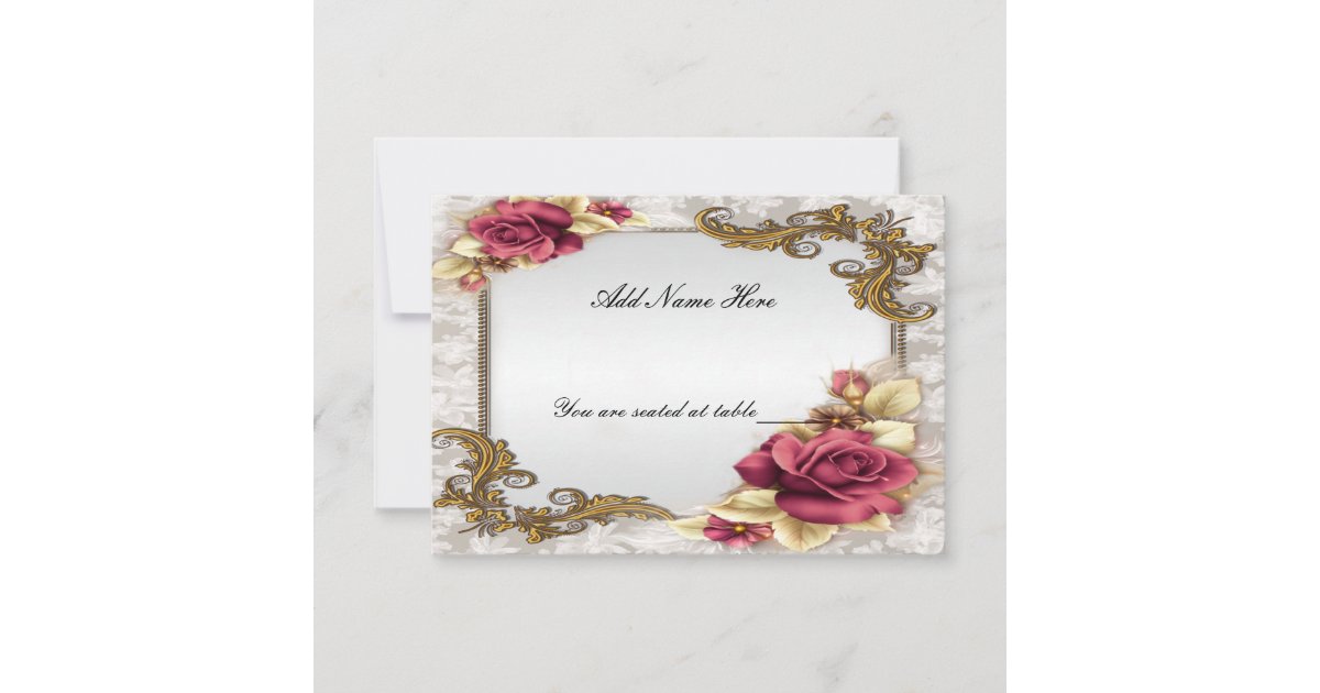 Elegant Red Roses Table Place Card 