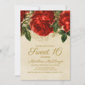 Elegant Red Roses Tan Sweet 16 Birthday  Invitation (Front)