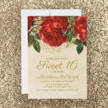 Elegant Red Roses Tan Sweet 16 Birthday  Invitation<br><div class="desc">Beautiful,  elegant red roses on tan birthday Sweet 16/16th birthday party 5"x7" invitation.</div>