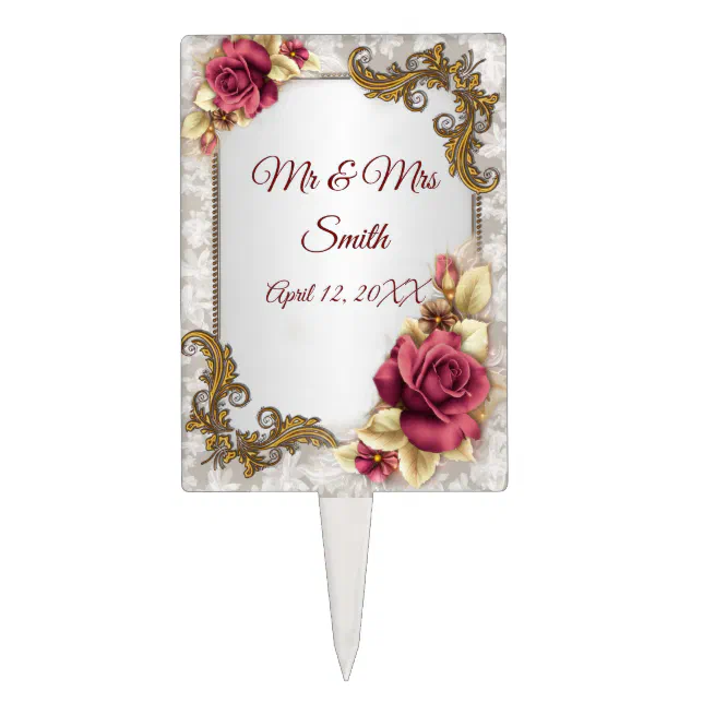 Red Roses Printable Cake Topper Elegant Red Roses Wedding Cake Topper | Zazzle