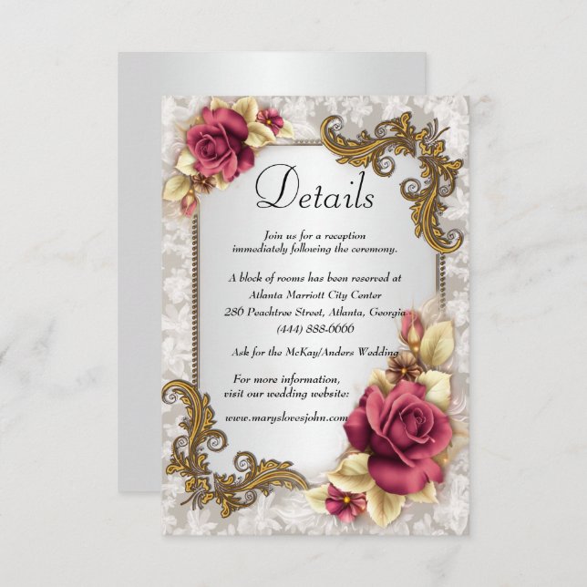 Elegant Red Roses Wedding Details Enclosure Card (Front/Back)