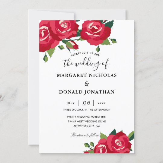 Elegant Red Roses Wedding Invitation | Zazzle.com