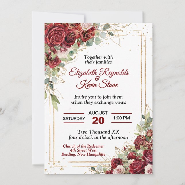 Elegant Red Roses Wedding Invitation (Front)