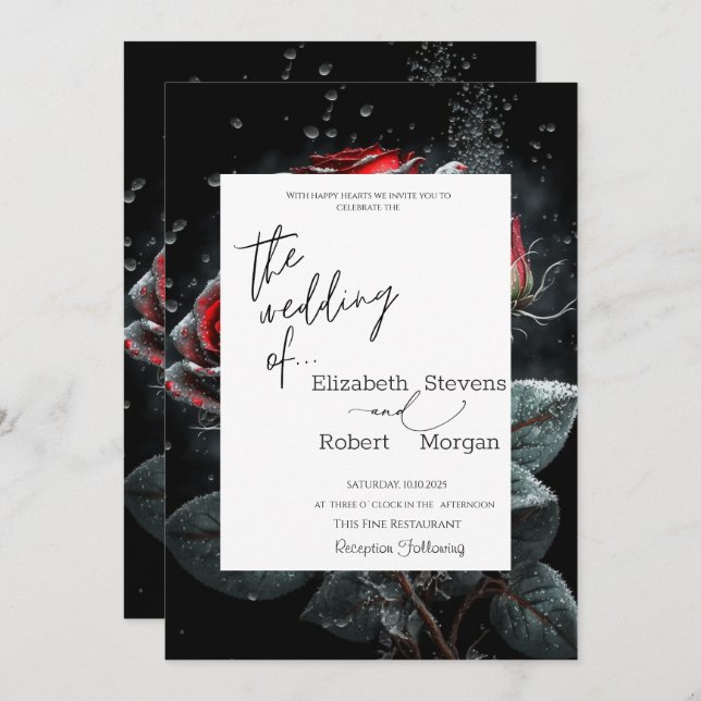 Elegant Red Roses Wedding Invitation (Front/Back)