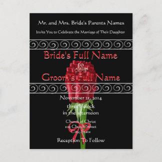 Elegant Red Roses Wedding Invitation Postcard