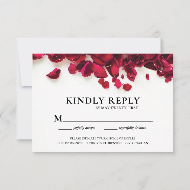 Elegant Red Roses Wedding Meal Choice RSVP Card (Front)