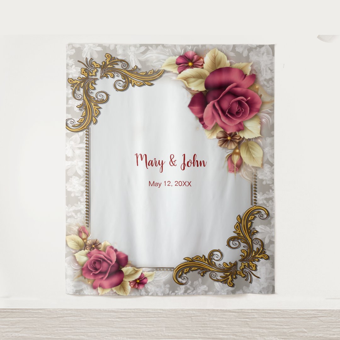 Elegant Red Roses Wedding Photo Backdrop Zazzle