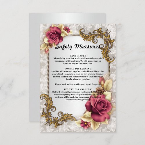 Elegant Red Roses Wedding Safety Measures Enclosure Card