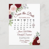 Elegant Red Roses Wedding Save the Date Calendar Announcement Postcard (Front)