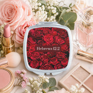 Elegant Red Roses with Bible Verse Gift Compact Mirror