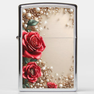 Elegant Red Roses With Golden Ornaments Zippo Lighter