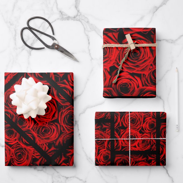 Elegant Red Roses Wrapping Paper Sheets (Front)