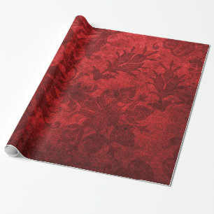 Elegant red royal damask floral pattern wrapping paper